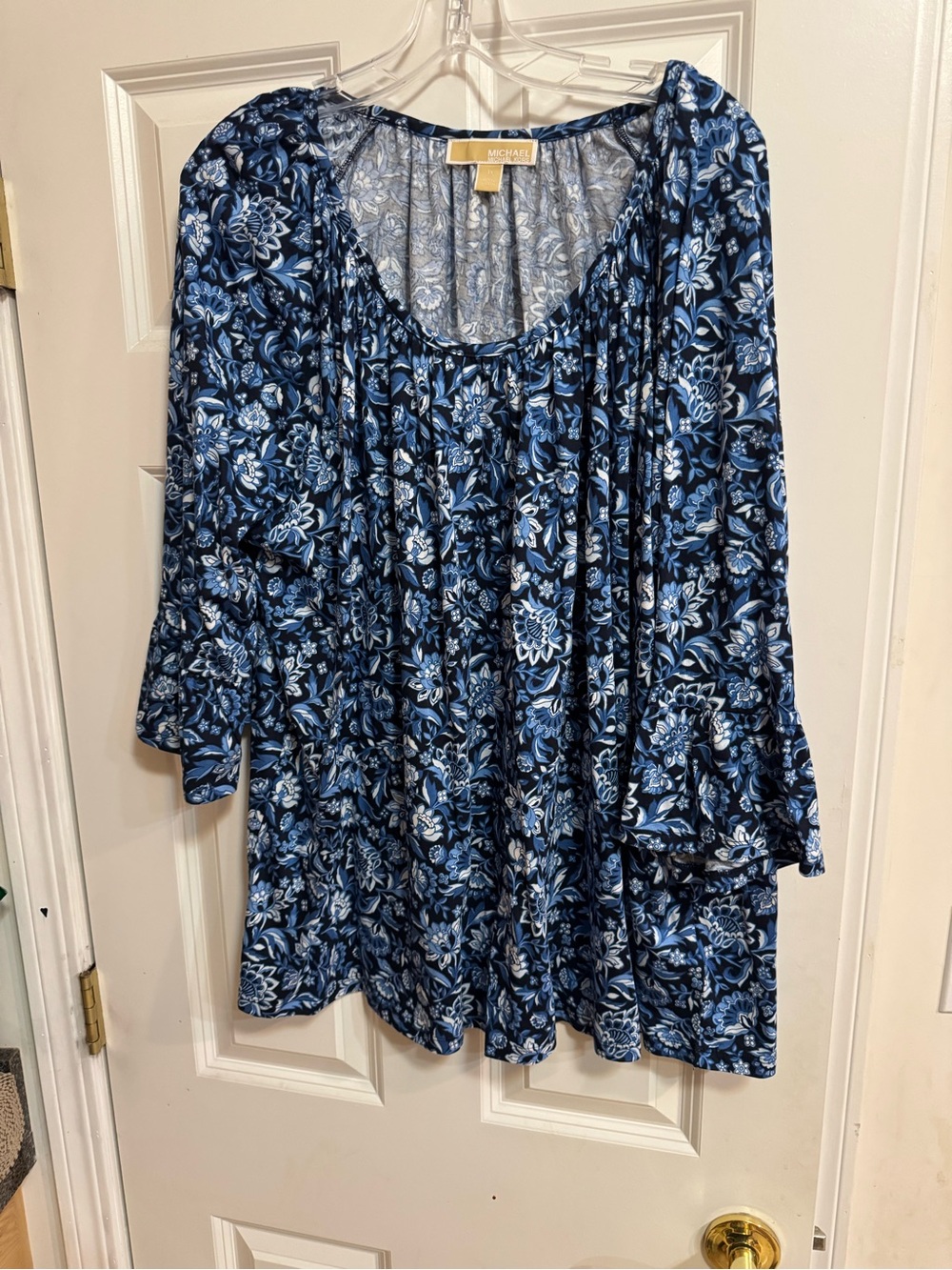Michael Kors Navy & White Floral Scoop-Neck Blouse